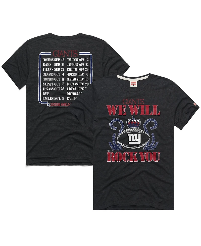 Homage Men's and Women's Charcoal New York Giants 2026 Nfl Schedule Queen Tri-Blend T-Shirt