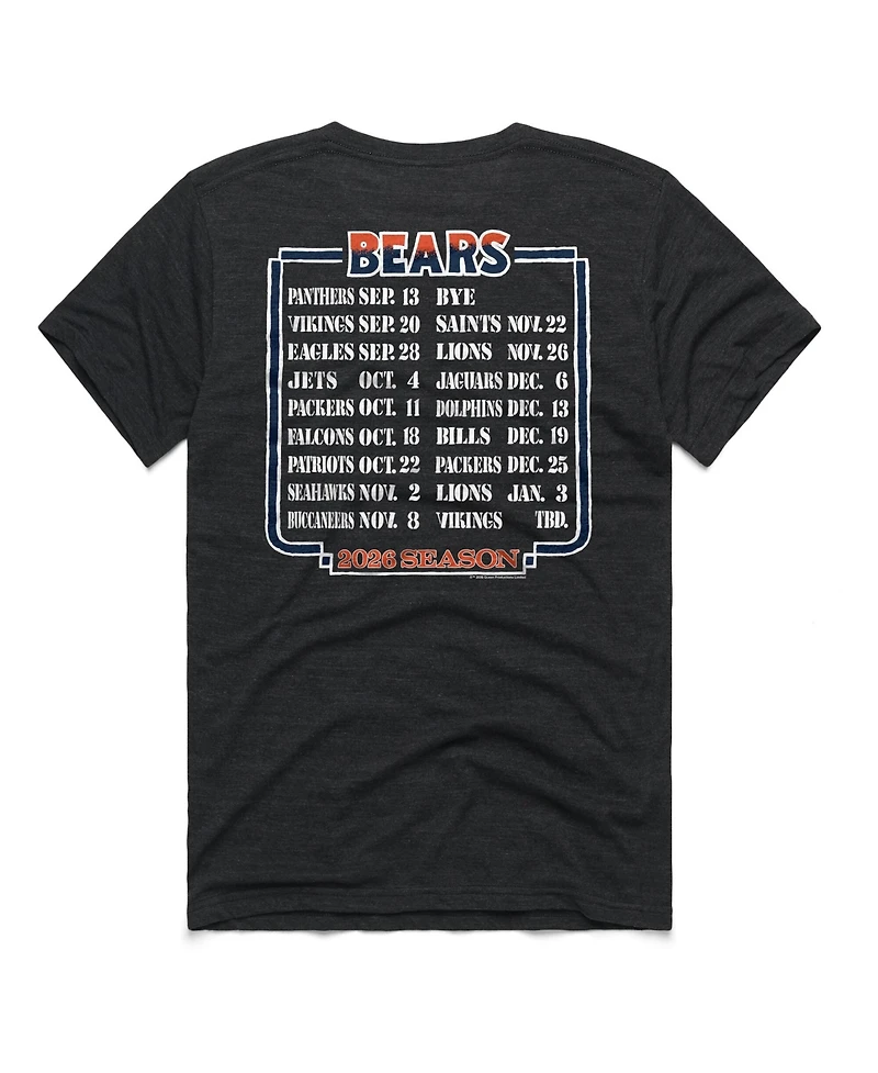 Homage Men's and Women's Charcoal Chicago Bears 2026 Nfl Schedule Queen Tri-Blend T-Shirt