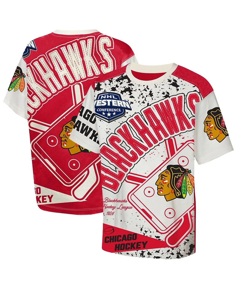 Outerstuff Big Boys and Girls Cream Chicago Blackhawks Top Player T-Shirt
