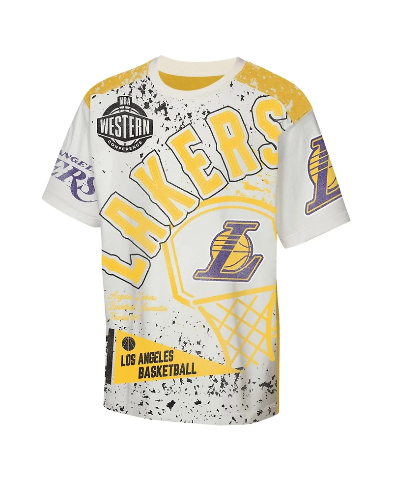 Outerstuff Big Boys and Girls Cream Los Angeles Lakers Top Player All-Over-Print T-Shirt