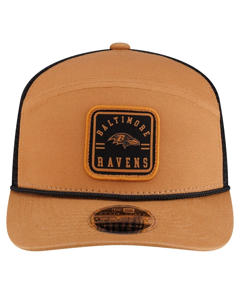 New Era Men's Brown/Black Baltimore Ravens Team Patch Split Panel 9SEVENTY Adjustable Trucker Hat