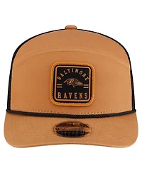 New Era Men's Brown/Black Baltimore Ravens Team Patch Split Panel 9SEVENTY Adjustable Trucker Hat