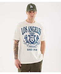 New Era Men's Light Beige Los Angeles Dodgers Lifestyle Coat of Arms Flocking T-Shirt
