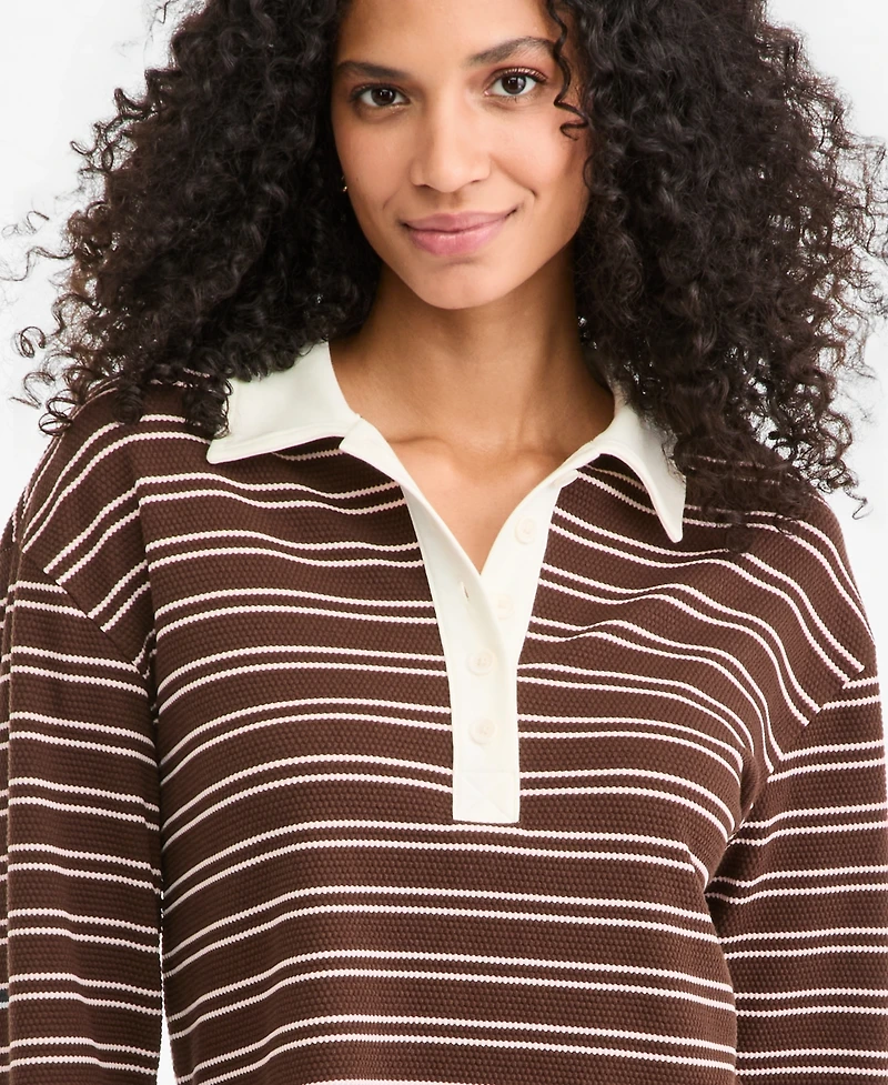 On 34th Women's Stripe Pique Long-Sleeve Polo Shirt, Macy's Exclusive