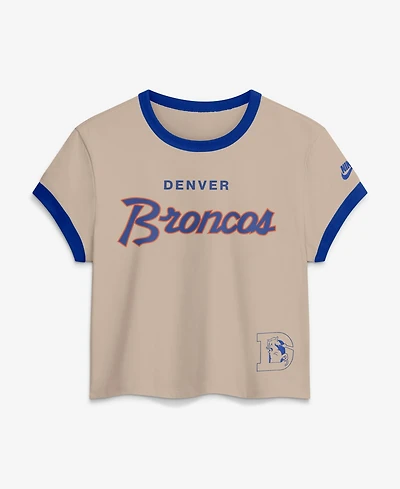 Nike Women's Cream Denver Broncos Rewind Ringer Mod Cropped T-Shirt