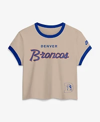 Nike Women's Cream Denver Broncos Rewind Ringer Mod Cropped T-Shirt