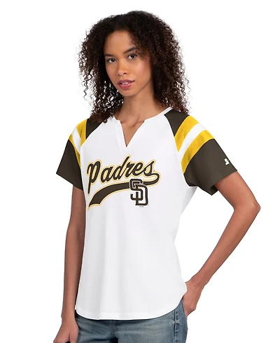 Starter Women's White San Diego Padres Game On Notch Neck Raglan T-Shirt