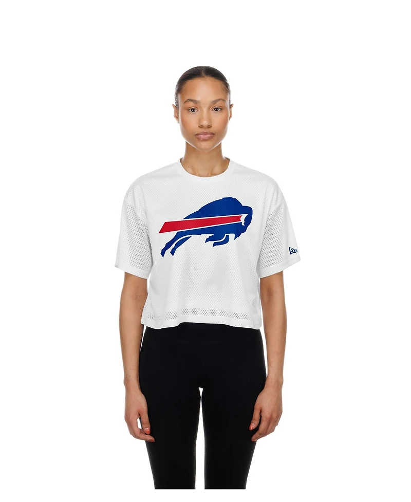 New Era Women's White Buffalo Bills Summer Mesh Cropped Boxy T-Shirt