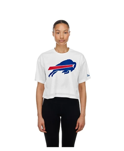 New Era Women's White Buffalo Bills Summer Mesh Cropped Boxy T-Shirt