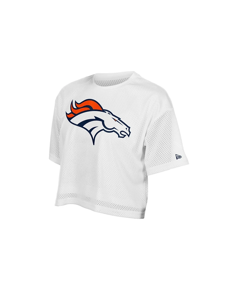 New Era Women's White Denver Broncos Summer Mesh Cropped Boxy T-Shirt