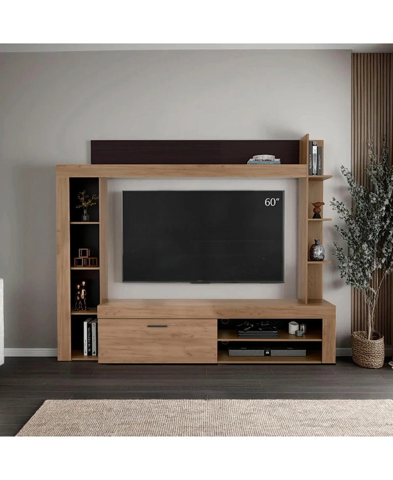 Fm Furniture Entertainment Center, Tv Stand with Shelves and Cabinets
