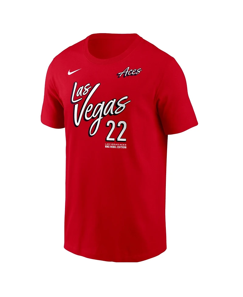 Nike Men's A'ja Wilson Red Las Vegas Aces Name Number Rebel Edition T-Shirt