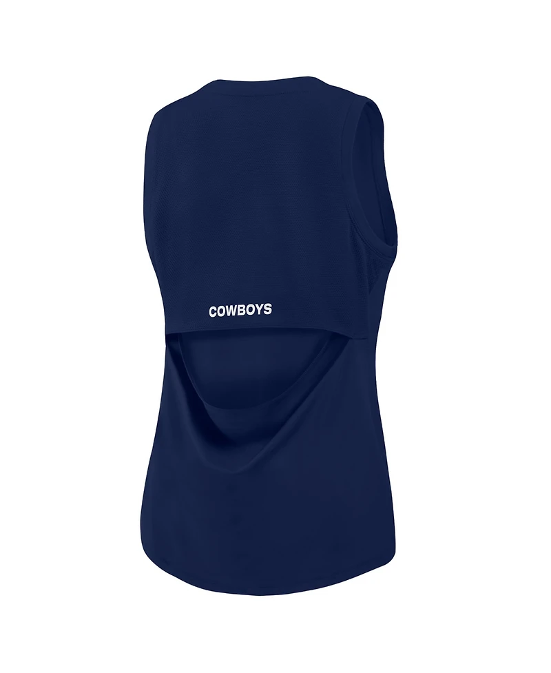 Fanatics Women's Navy Dallas Cowboys Draped Mesh Back Performance Tank Top