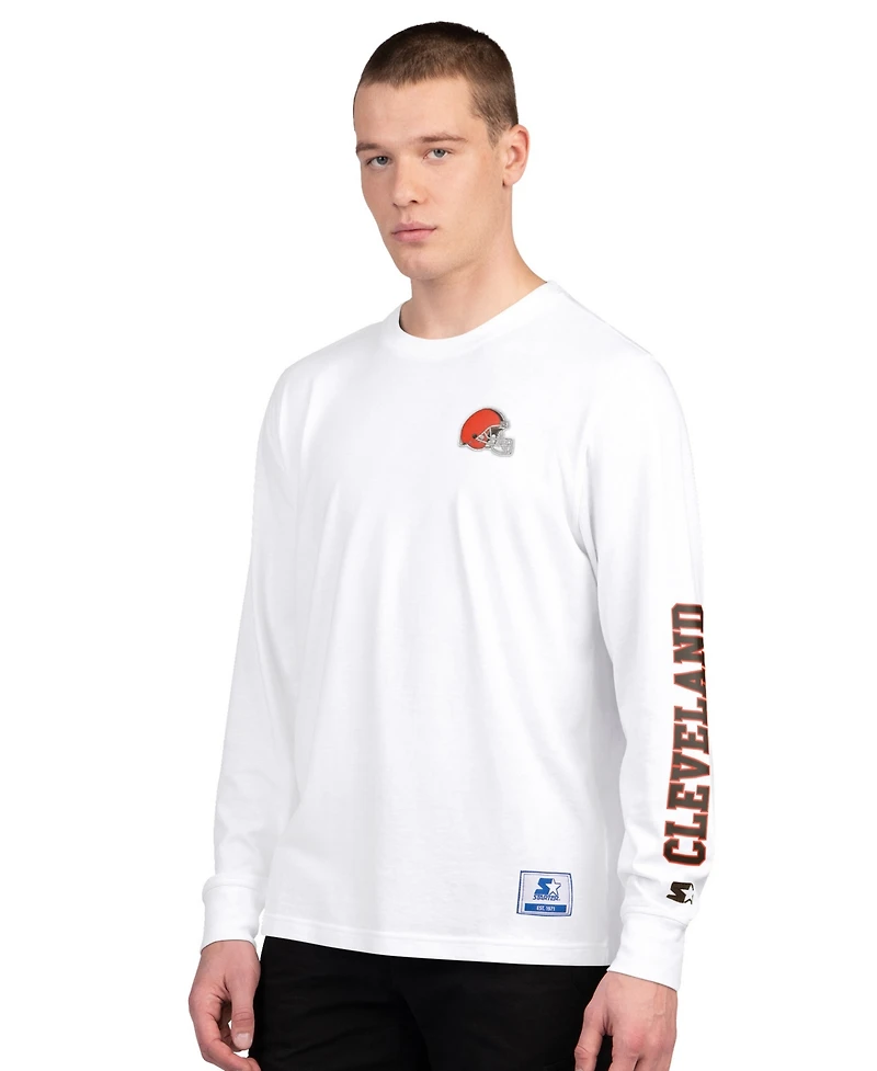 Starter Men's Brown/White Cleveland Browns Short Sleeve Long T-Shirt