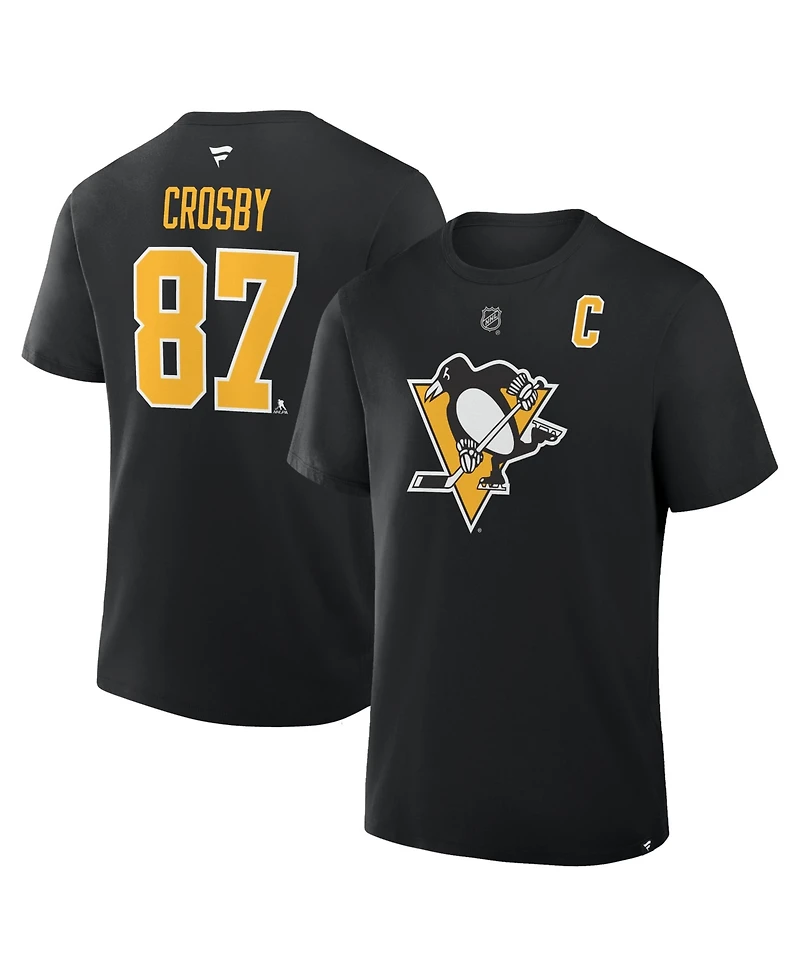 Fanatics Men's Sidney Crosby Black Pittsburgh Penguins Authentic Stack Name Number T-Shirt