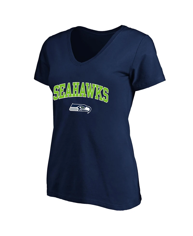 Fanatics Women's College Navy Seattle Seahawks Plus Arch Over Logo V-Neck T-Shirt
