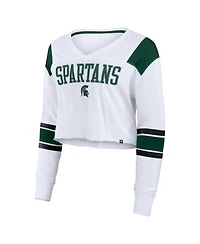 Fanatics Women's White Michigan State Spartans Training Camp Cropped Long Sleeve V-Neck Fashion Top