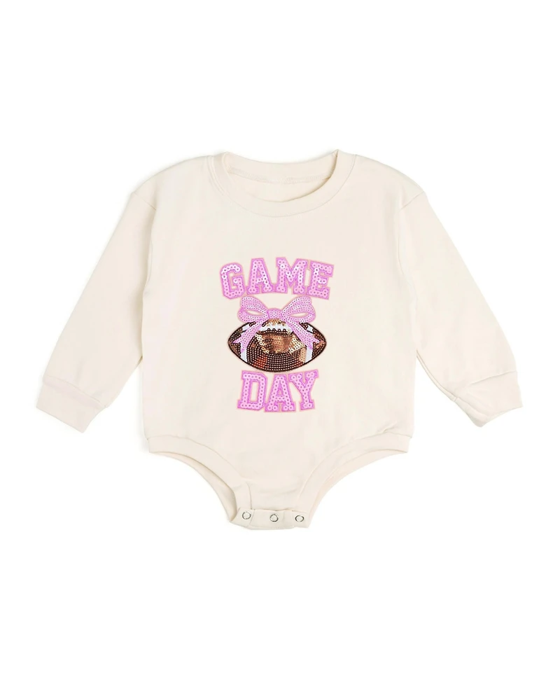 Sweet Wink Baby Girls Game Day Sequin Patch Long Sleeve Romper