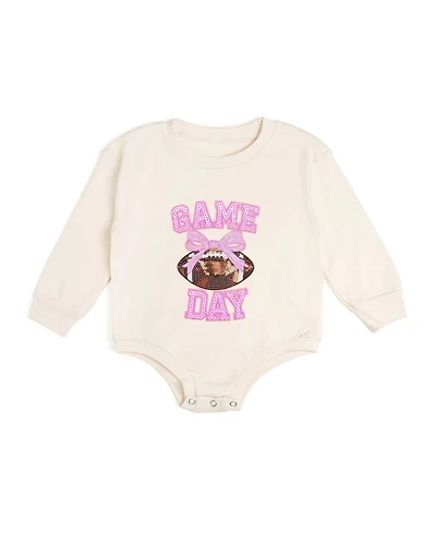 Sweet Wink Baby Girls Game Day Sequin Patch Long Sleeve Romper