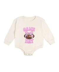 Sweet Wink Baby Girls Game Day Sequin Patch Long Sleeve Romper