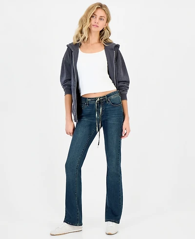 Dollhouse Juniors' Plaid Inner Drawstring Bootcut Jeans