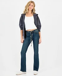 Dollhouse Juniors' Plaid Inner Drawstring Bootcut Jeans