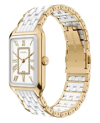 Fossil Women's Raquel Three-Hand Date Gold-Tone Stainless Steel White Ceramic Watch 26mm