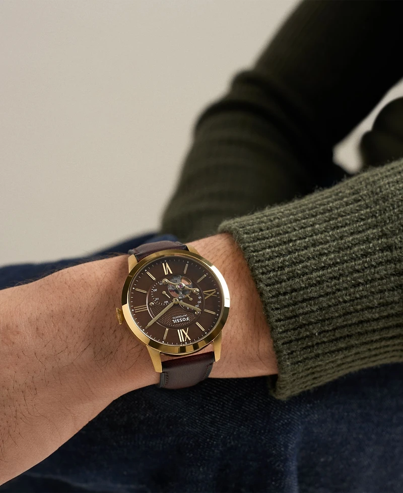 Fossil Men's Townsman Automatic Brown Leather Watch 44mm