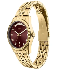 Fossil Women's Scarlette Three-Hand Day-Date Gold-Tone Stainless Steel Watch 34mm