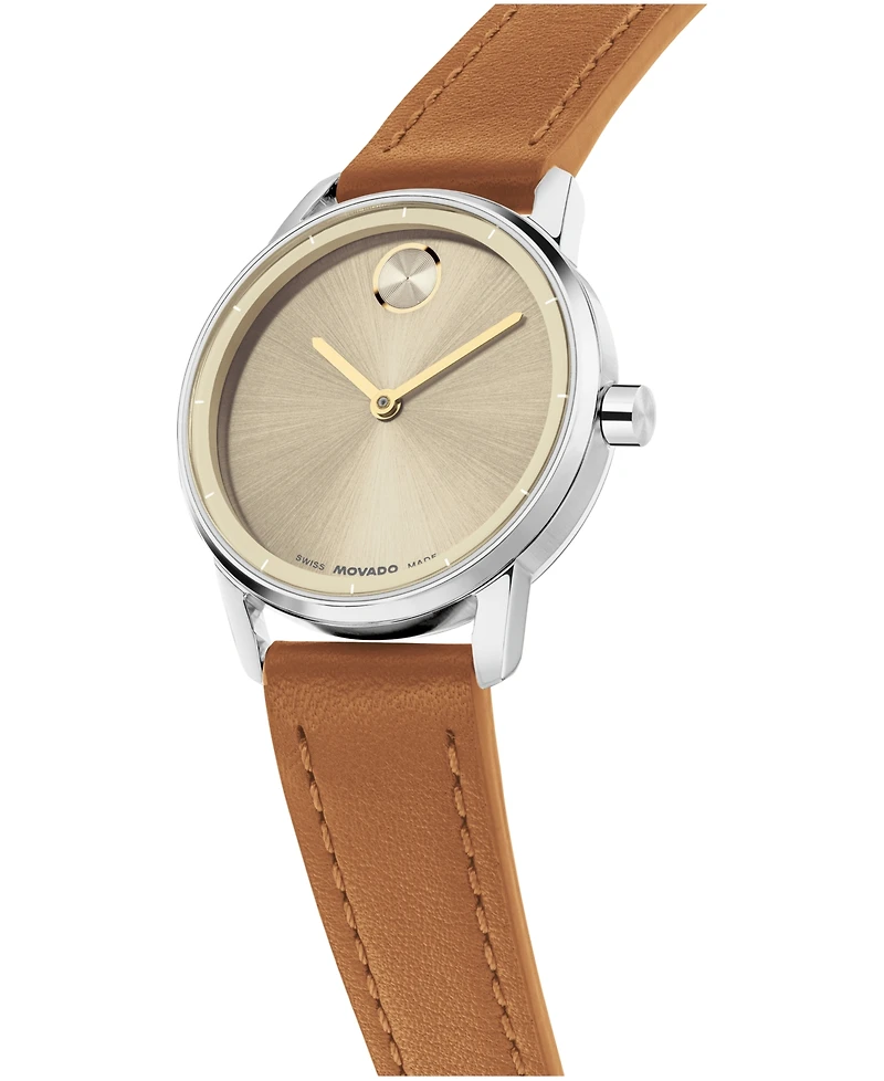 Movado Women's Bold Echo Swiss Quartz Cognac Leather Watch 30mm