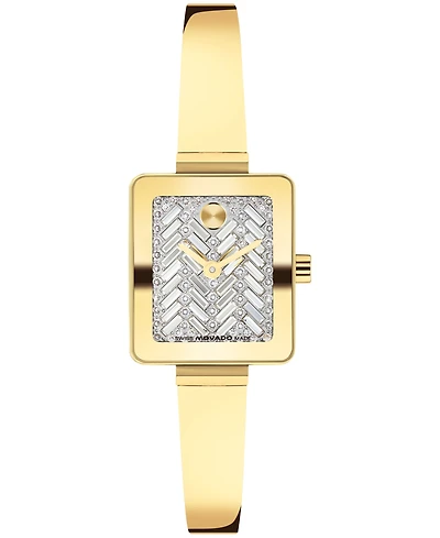 Movado Women's Bold Tank Mini Bangle Swiss Quartz Ionic Plated Light Yellow Gold Steel Watch 20mm x 23mm