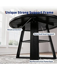 homfan Modern Farmhouse 43" Round Dining Table - Wooden Pedestal with Built-in Storage Shelf, Space-Saving for Apartments, Seats 2-4