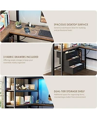 gaomon Twin Loft Bed with Desk and Stairs, Heavy Duty Rgb Led Lights, Charging Station, 3 Fabric Storage Drawers 2 Open Shelves