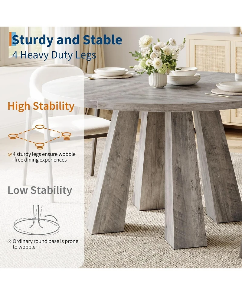 gaomon 47" Round Dining Table for 4-6, Wood Kitchen Table with Sturdy Base, Farmhouse