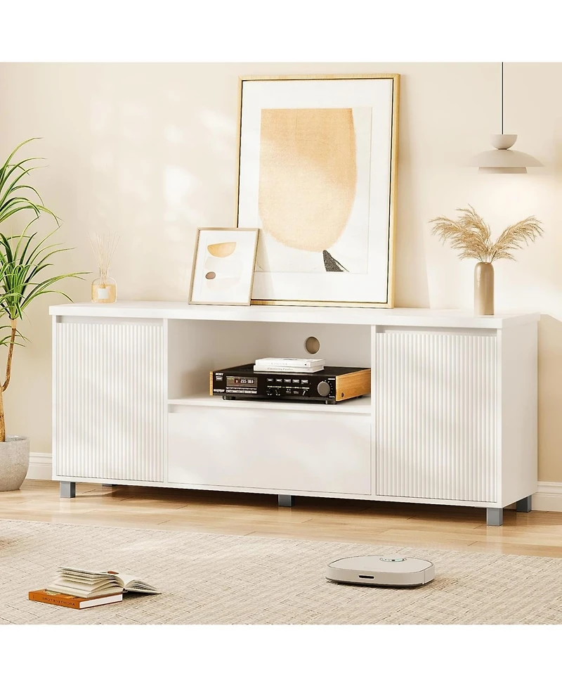 gaomon Modern 63" Tv Stand for TVs up to 70", Fluted Entertainment Center with Storage Drawer and Open Shelves, Media Console Cabinet for Living Room