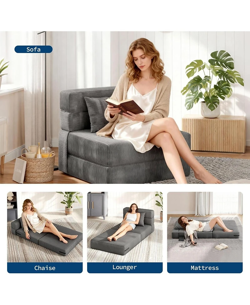 gaomon Folding Sofa Bed, 4-in-1 Convertible Sleeper Chair with Pillow, Single Futon Couch Bed with Back Support