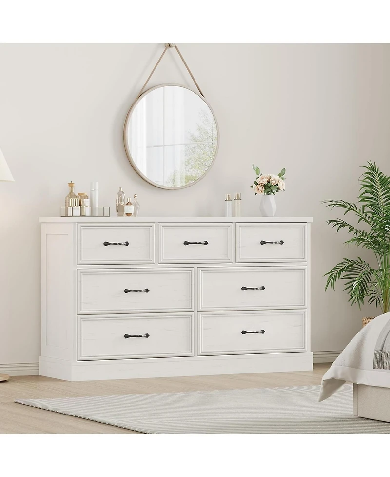 gaomon 7 Drawer Dresser for Bedroom, 55'' Wide Wooden Dressers with Metal Handle