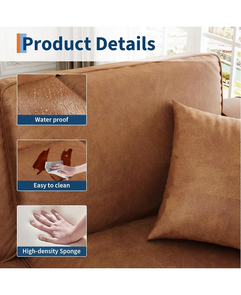 gaomon Faux Leather Sofa, 3-Seater Couch with Pillows
