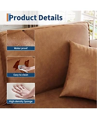 gaomon Faux Leather Sofa, 3-Seater Couch with Pillows