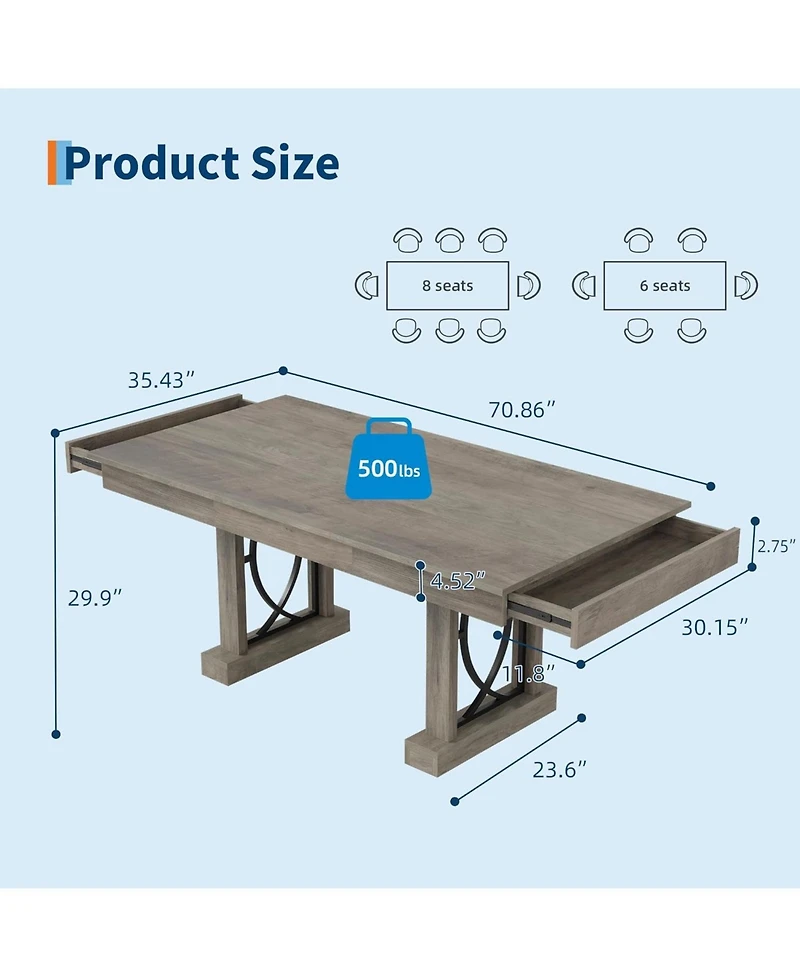 gaomon Elegant Dining Table with Dual Storage Drawers, Waterproof Heat-Resistant Top