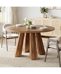 gaomon Round Dining Table for 4-6, Wood Kitchen Table with Sturdy Base, Farmhouse