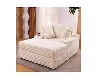 gaomon Upholstered Corduroy Chaise Lounge Chair with Storage Ottoman and Three Pillows, Single Sleeper Sofa Bed for Living Room or Bedroom