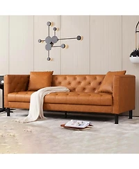 gaomon 81" Faux Leather Sofa with 2 Pillows, Button-Tufted 3 Seater Sofa, Mid-Century Modern Contemporary Upholstered Couch with Deep Seat
