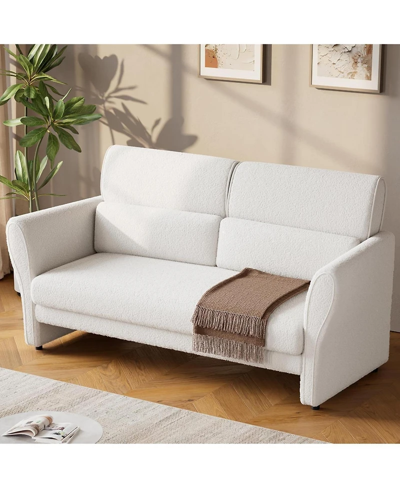 gaomon 57" Modern Loveseat Sofa, Boucle Small Couch with High Backrest and Removable Lumbar Pillows, Easy Assembly, Upholstered Comfy Sofa
