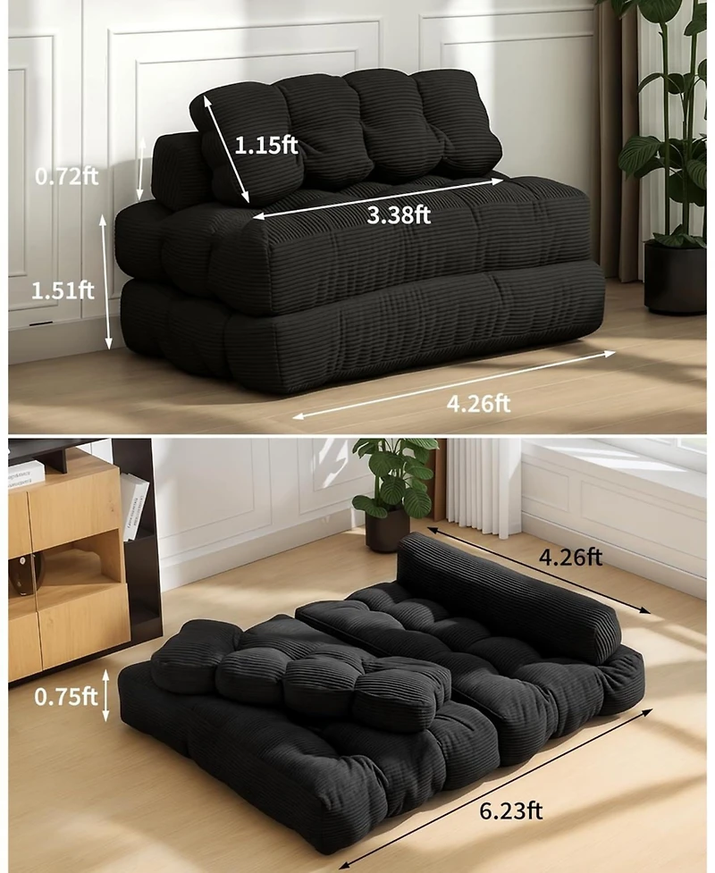 gaomon 3-in-1 Folding Sofa Bed, Convertible Single Futon Couch Bed with Back Support and Pillow