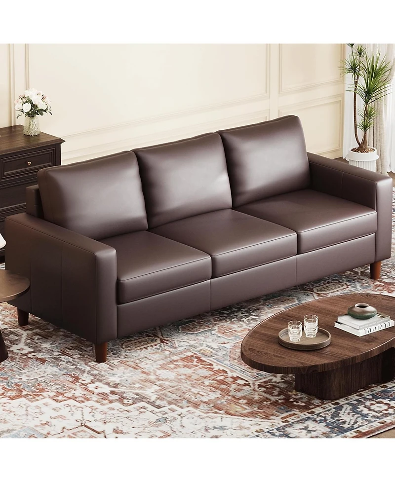 gaomon 85" Leather Couch for Living Room, Modern Leather Sofa with Padded Backrest, Upholstered Sofa with Deep Seat, 3-seat Sofa for Living Room