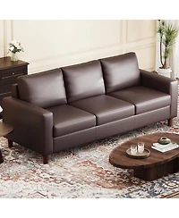 gaomon 85" Leather Couch for Living Room, Modern Leather Sofa with Padded Backrest, Upholstered Sofa with Deep Seat, 3-seat Sofa for Living Room