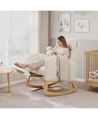 gaomon Teddy Fleece Rocking Chair with Footrest, Modern Nursery Glider Chair with Side Pockets and Pillow