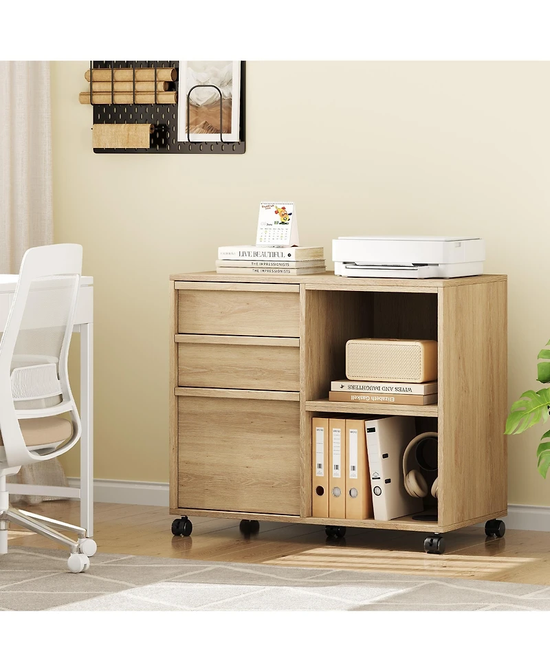 gaomon 3-Drawer File Cabinet, Rolling Storage Cabinet with Shelf for Dining Room, Office