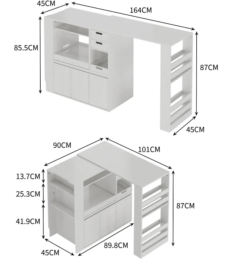 gaomon Extendable Kitchen Counter and Microwave Stand with Drawers, 39-67 in. Wide, Wood-Grain Finish